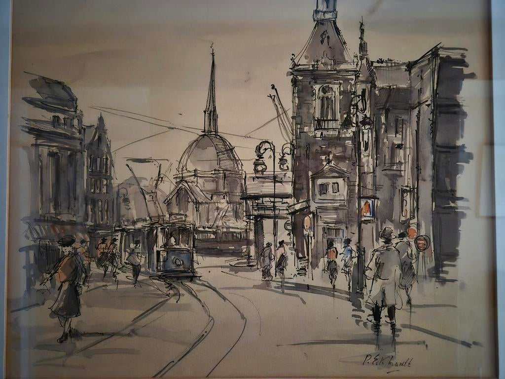 Eckhardt Stadsgezicht, Antiek en Kunst, Kunst | Tekeningen en Foto's, Ophalen