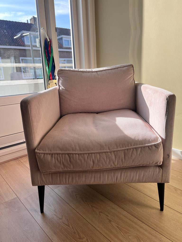 Beige lees stoel, Huis en Inrichting, Fauteuils, Ophalen, Minder dan 75 cm, Zo goed als nieuw, Stof