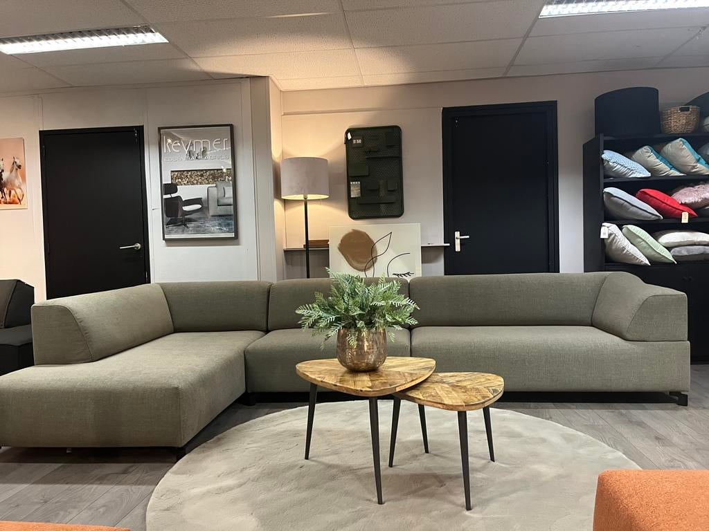 Leolux faya lobi ploegstof steppe olive, Huis en Inrichting, Banken | Bankstellen, Verzenden, Hoekbank, 300 cm of meer, 75 tot 100 cm