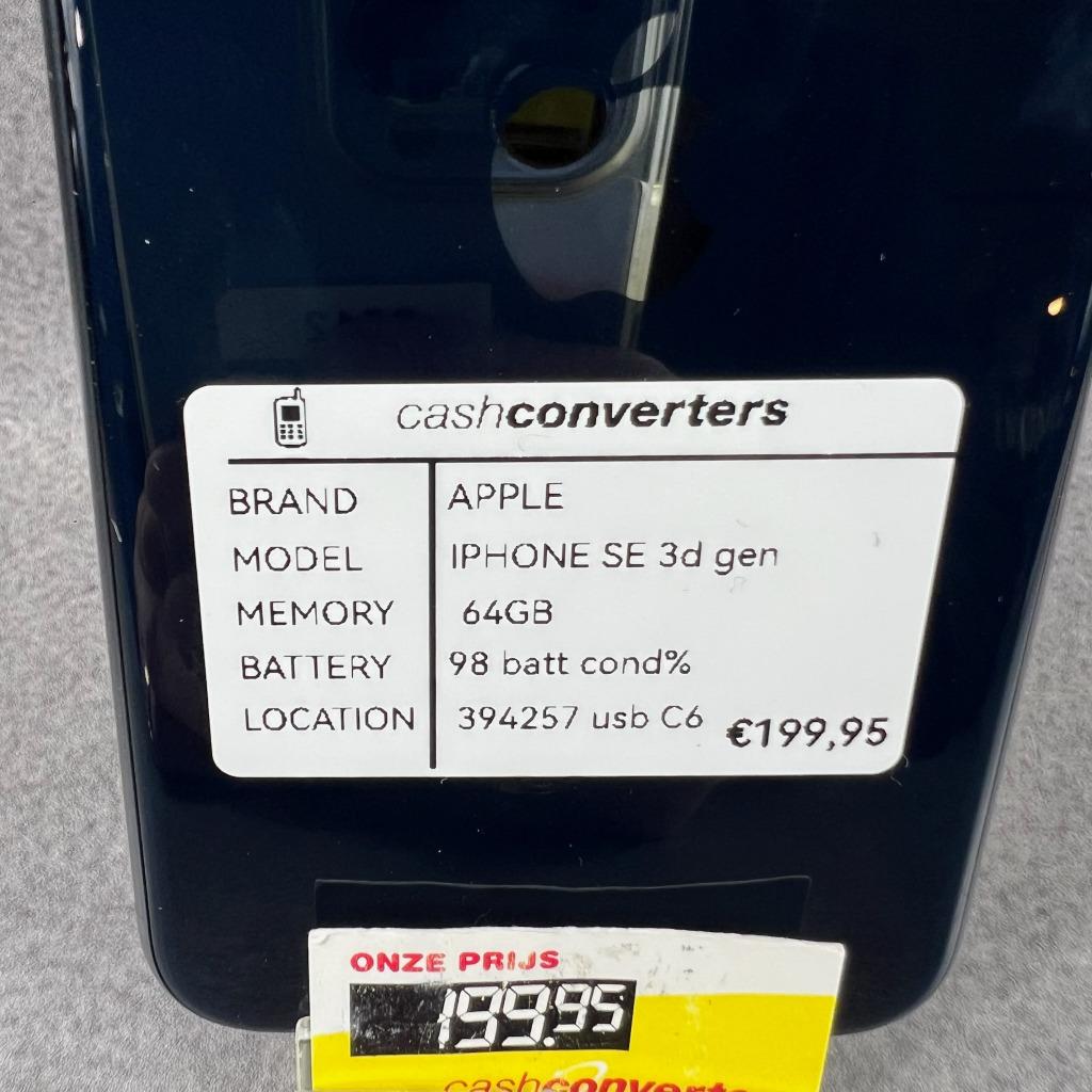 Apple Iphone SE 3e gen | 64GB | 98% batt | usb | 394257, Gebruikt, Blauw, Ophalen of Verzenden, 98 %