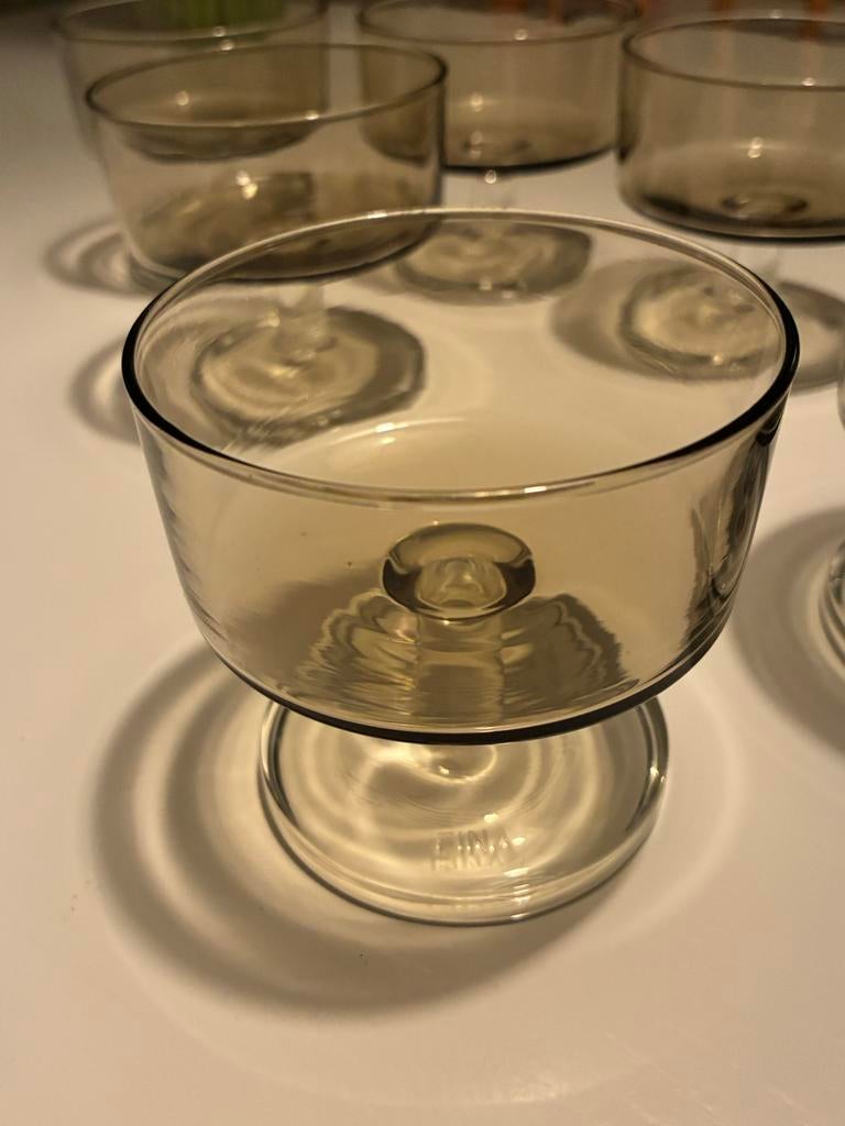 Vintage Luminarc Sweden Fina rookglas champagne coupes (7), Ophalen, Glas of Glazen, Gebruikt, Glas