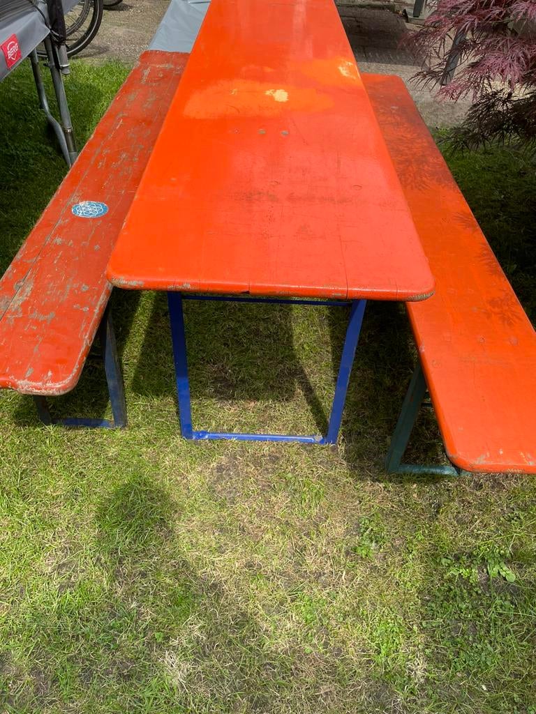 Biertafels te huur, Tuin en Terras, Picknicktafels, Gebruikt, Rechthoekig, Hout, Inklapbaar, Ophalen