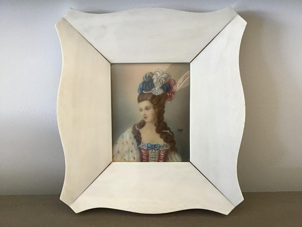 Miniatuur Marie Antoinette in ivoren lijstje, Ophalen of Verzenden