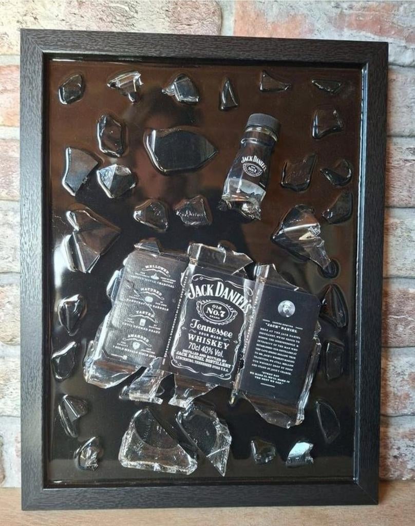 Jack Daniels fles verwerkt in een lijst met Epoxy, Antiek en Kunst, Kunst | Schilderijen | Modern, Ophalen of Verzenden