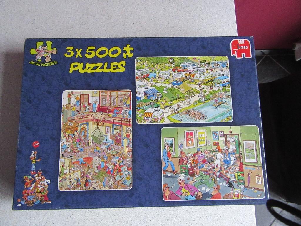 jan van haasteren puzzel 3 x 500  stuks in  een doos, Hobby en Vrije tijd, Denksport en Puzzels, Ophalen of Verzenden, 500 t/m 1500 stukjes