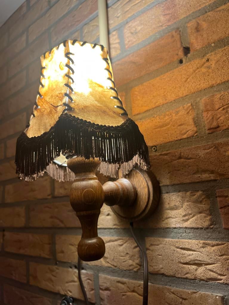 GEZOCHT! Vintage Varkensblaas Lampenkap Wandlamp/hanglamp, Ophalen of Verzenden, Gebruikt, Hout
