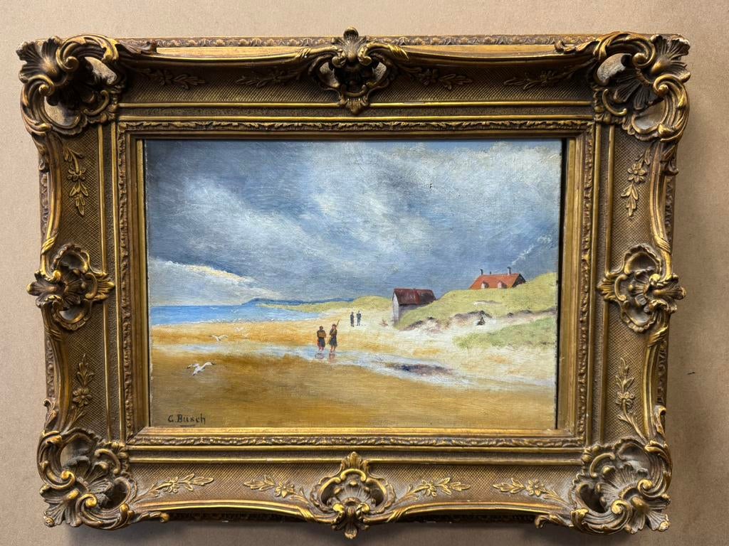 Schilderij van C Busch Scheveningen?, Antiek en Kunst, Ophalen of Verzenden
