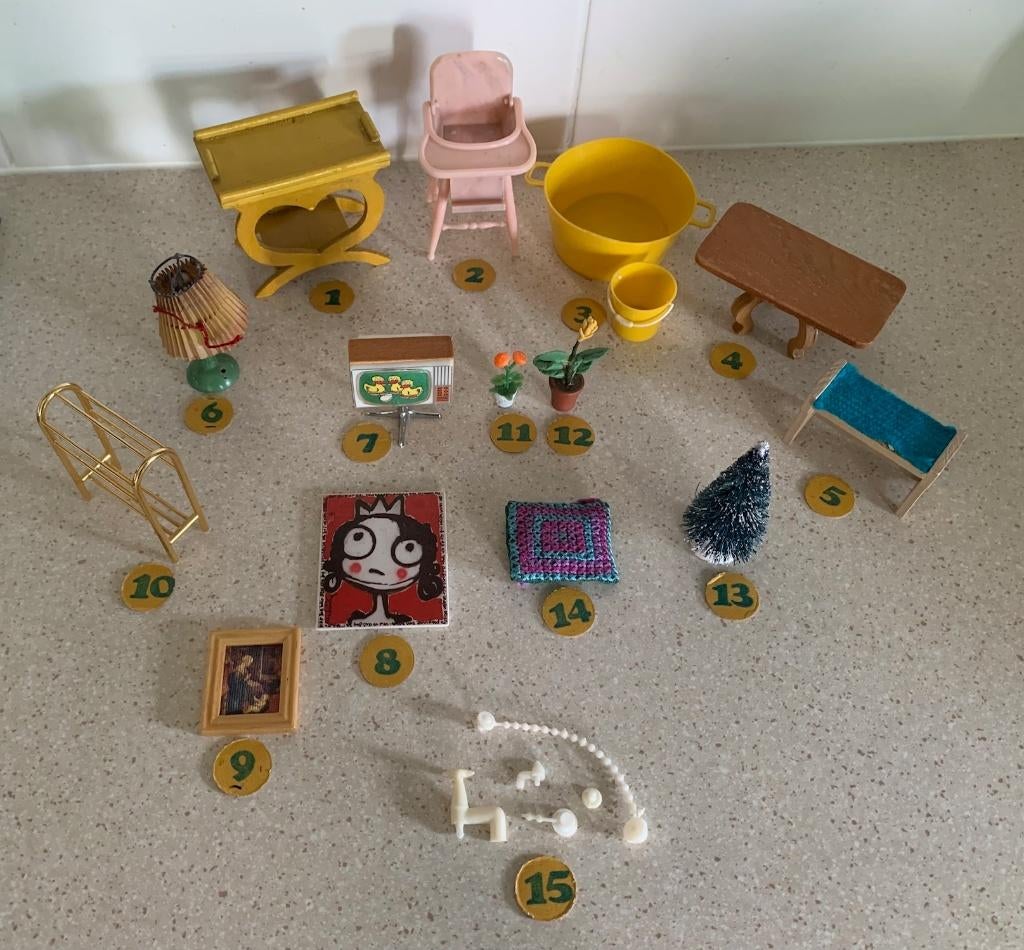 Vintage poppenhuis meubeltjes, Ophalen of Verzenden, Gebruikt, Overige typen