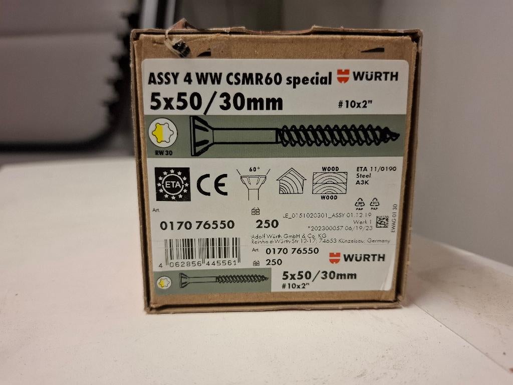 Wurth assy schroeven 5x50 mm, Ophalen of Verzenden, Info@123bouwmaterialen.nl, Nederland, Nieuw