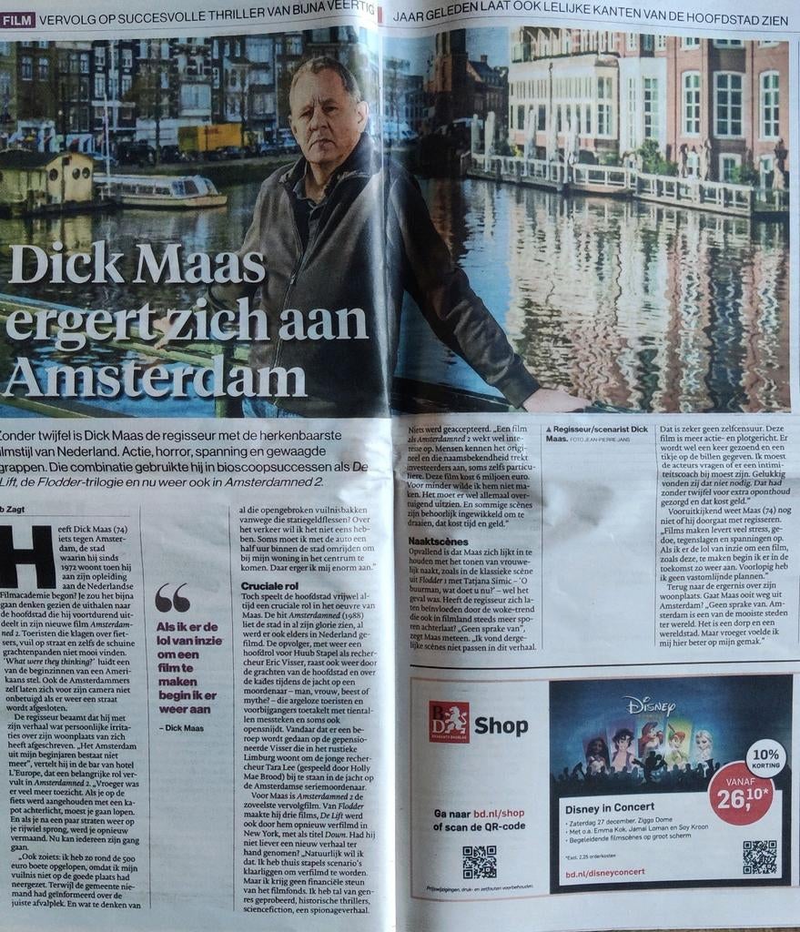 Regisseur Dick Maas # Amsterdamned, De Lift, Flodder, Verzamelen, Ophalen of Verzenden, 1980 tot heden, Nederland, Knipsel(s)