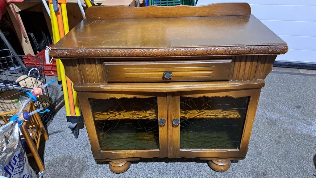 Charmant houten theekastje met glazen deuren, Ophalen, Gebruikt, Met deur(en), Glas