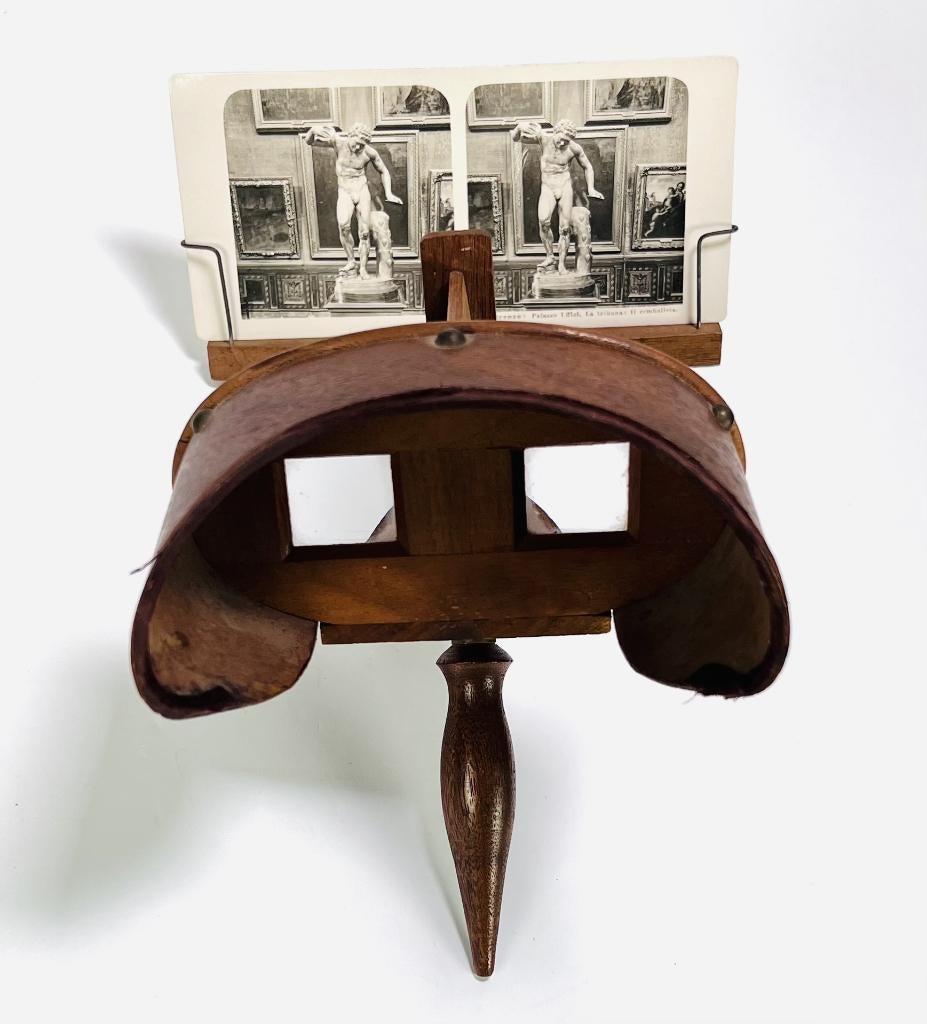 92. Houten stereokijker met stereofoto's Italië, 19e eeuw, Antiek en Kunst, Antiek | Gereedschap en Instrumenten, Ophalen of Verzenden