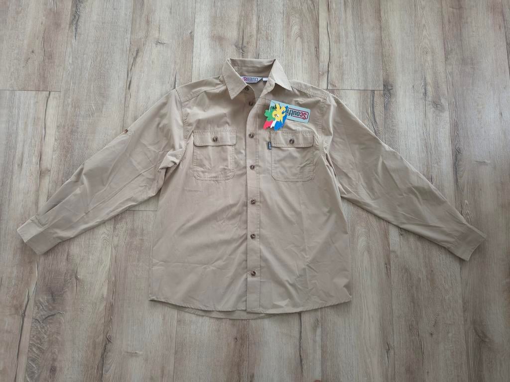 Nieuwe beige scoutingblouse, Scouts uniform, Scoutfit, 170., Verzamelen, Scouting, Onb, Nieuw, Ophalen of Verzenden, Onb