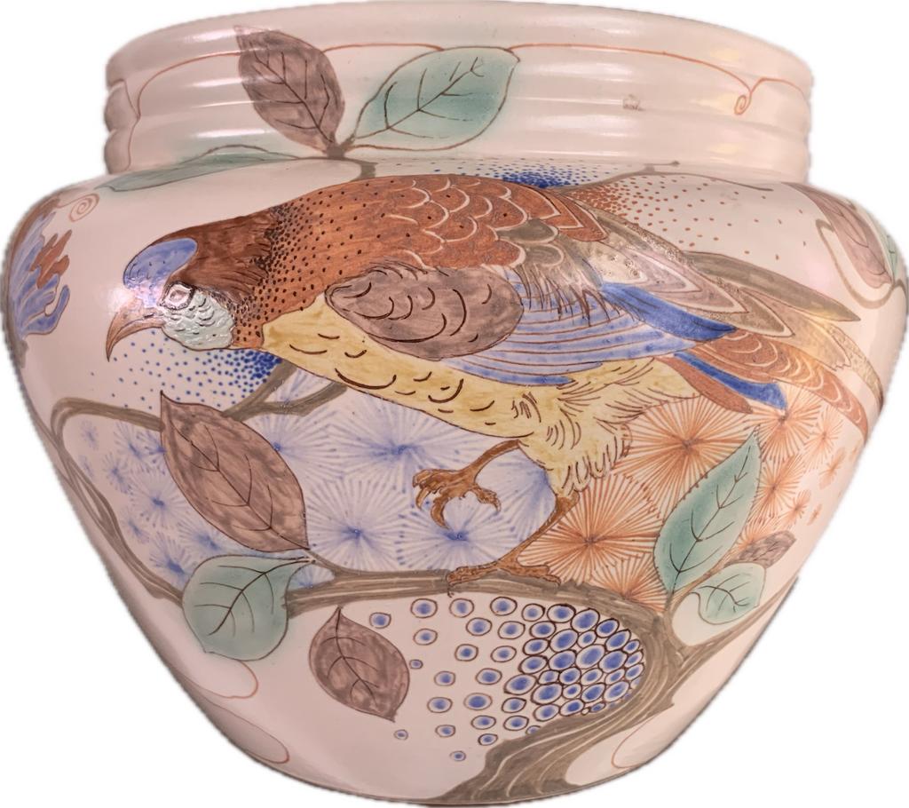 Plateel art deco vroege 1900 gouda germerkt bloempot vogel, Antiek en Kunst, Ophalen of Verzenden