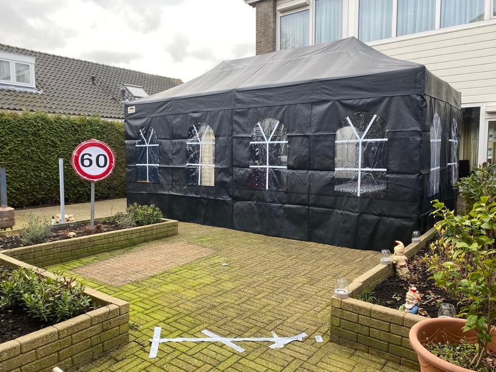Professioneel zwarte Easy Up partytent 6 meter, Ophalen, Opvouwbaar, Partytent, Minder dan 4 meter