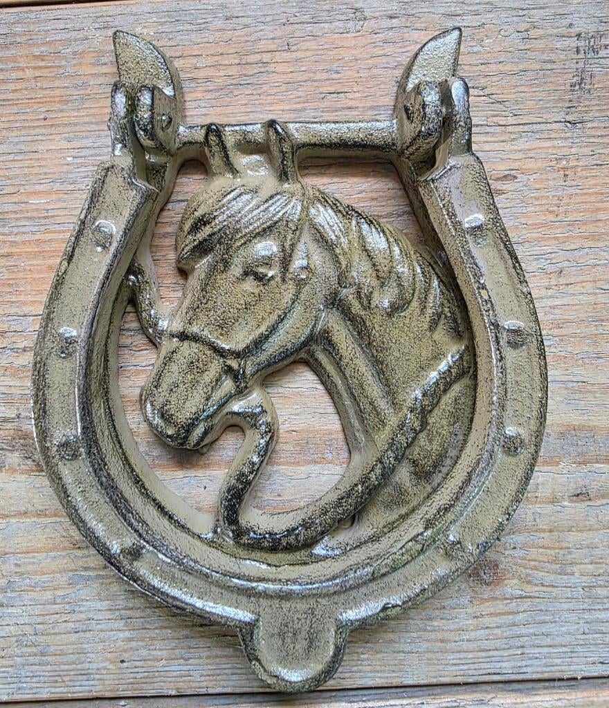 DEURKLOPPER / GIETIJZER / HOEFIJZER MET PAARDENHOOFD, Tuin en Terras, Huis en tuin decoratie Marie, Nieuw, Info@huisentuindecoratiemarie.nl
