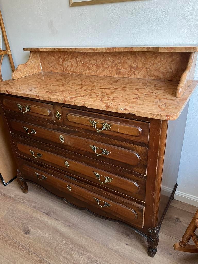 Antieke  ladekast commode kaptafel marmer blad incl spiegel, Huis en Inrichting, Ophalen, Zo goed als nieuw, 50 tot 100 cm, Minder dan 100 cm