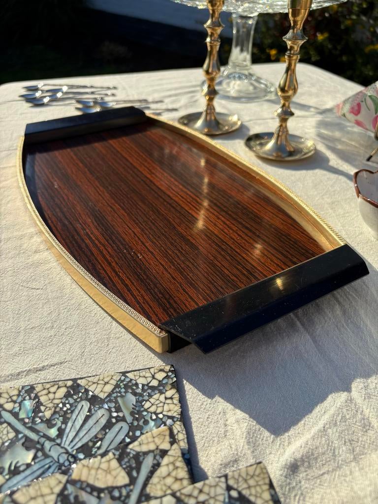 Mooi Vintage Italiaans dienblad Palissander FormicaJaren 50/, Ophalen of Verzenden, Gebruikt, Rechthoekig, Kunststof