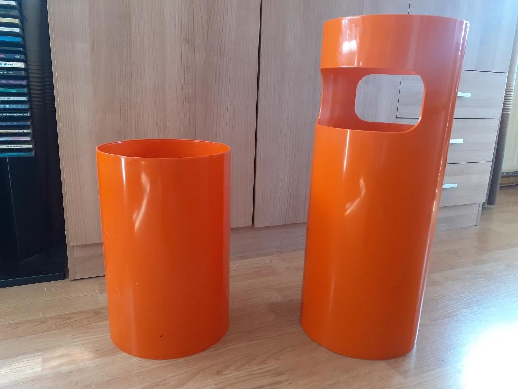 Kartell jaren 70 design oranje prullenbak retro vintage, Kunststof, Gebruikt, ?, 40 liter of meer