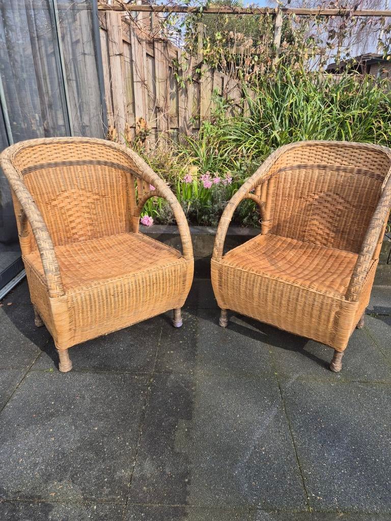Twee rotan stoelen voor serre of tuinkamer, Ophalen, Gebruikt, Twee, Bruin
