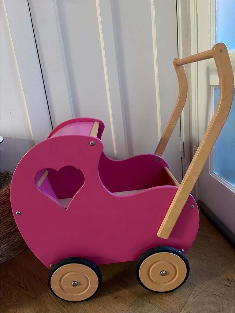 Van Dijk Houten poppenwagen roze met hart, Ophalen, Gebruikt, Overige typen