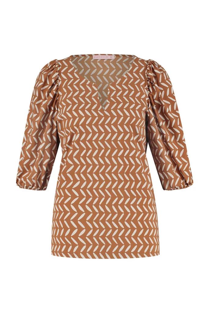 Studio anneloes bo leo blouse M caramel/greige, Maat 38/40 (M), Beige, Ophalen of Verzenden, Zo goed als nieuw
