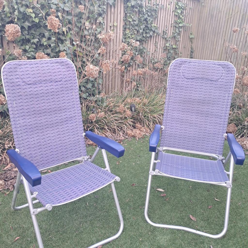 2x Inklapbare Klapstoelen - Niet Verstelbaar, Ophalen of Verzenden, Gebruikt, Metaal, Inklapbaar