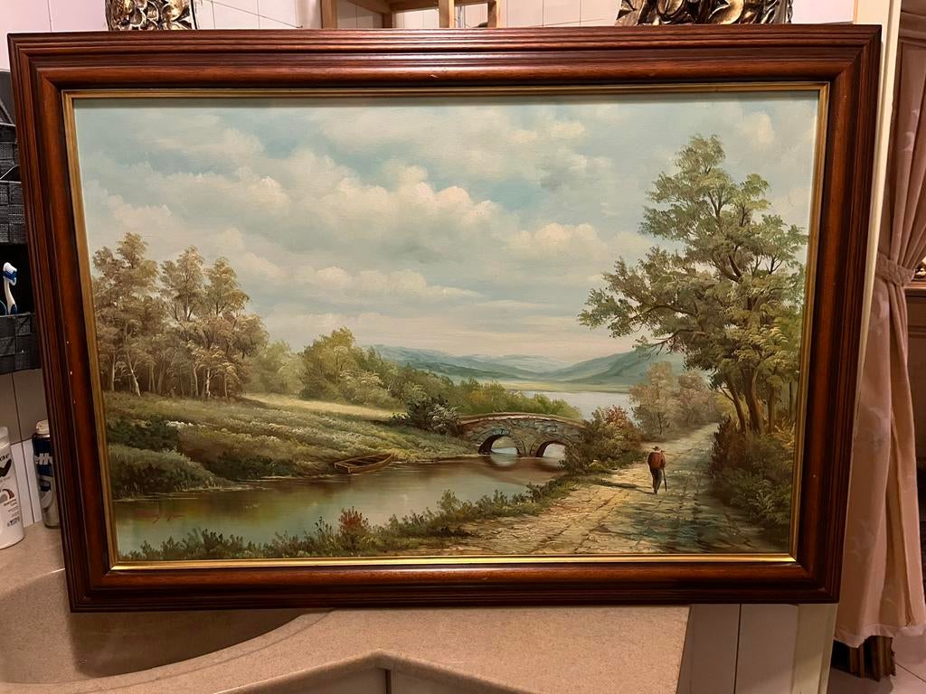 Prachtige groot olieverf landschap schilderij, Ophalen of Verzenden