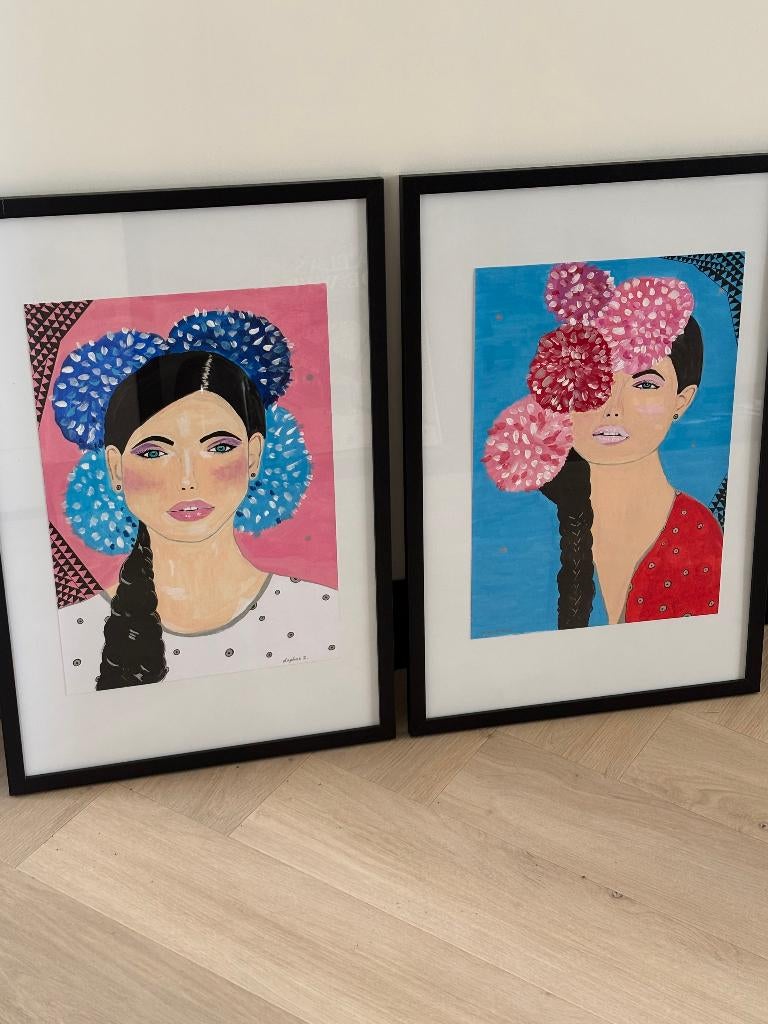 schilderij handmade feelings in blue and pink, Nieuw, Ophalen of Verzenden, Schilderij, 50 tot 75 cm