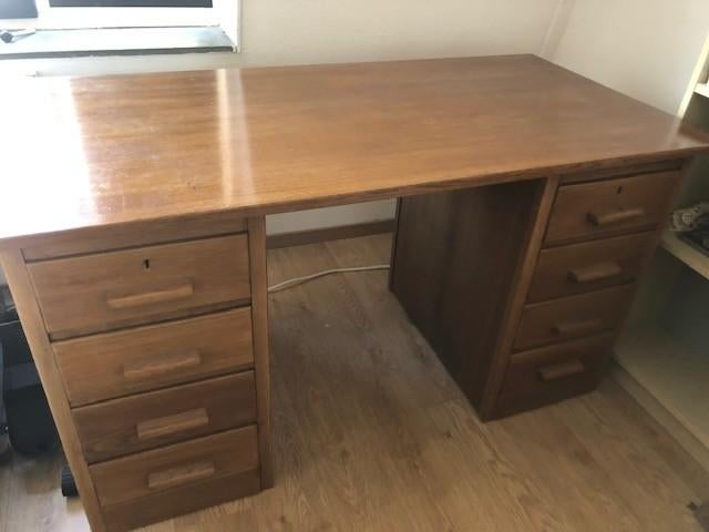 houten jaren '40 bureau, Huis en Inrichting, Bureaus, Ophalen, Gebruikt, Hout, Overige merken