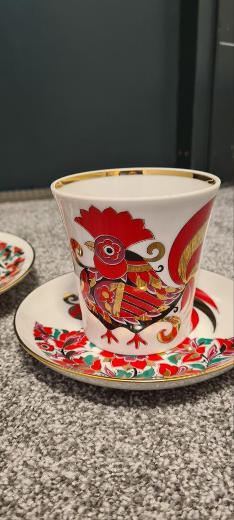 Lomonosov Rode Haan Servies - Kopjes en Schotels, Ophalen