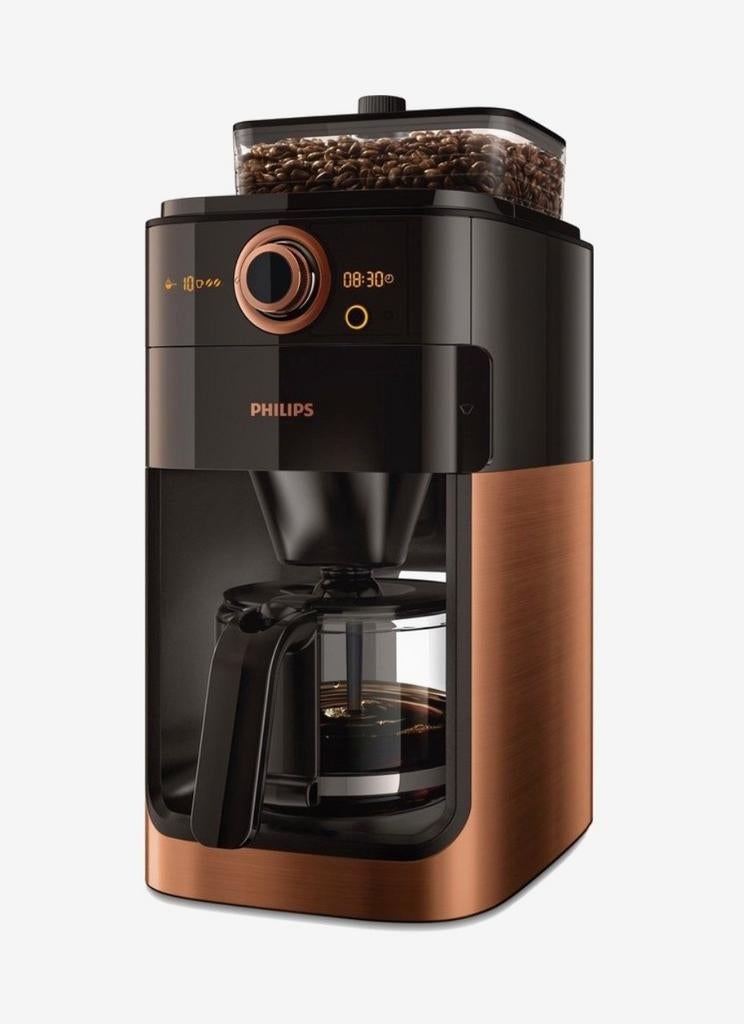 Philips Grind & Brew HD7768/70 koffiezetapparaat - koper, 10 kopjes of meer, Koffiemachine, Zo goed als nieuw, Koffiebonen
