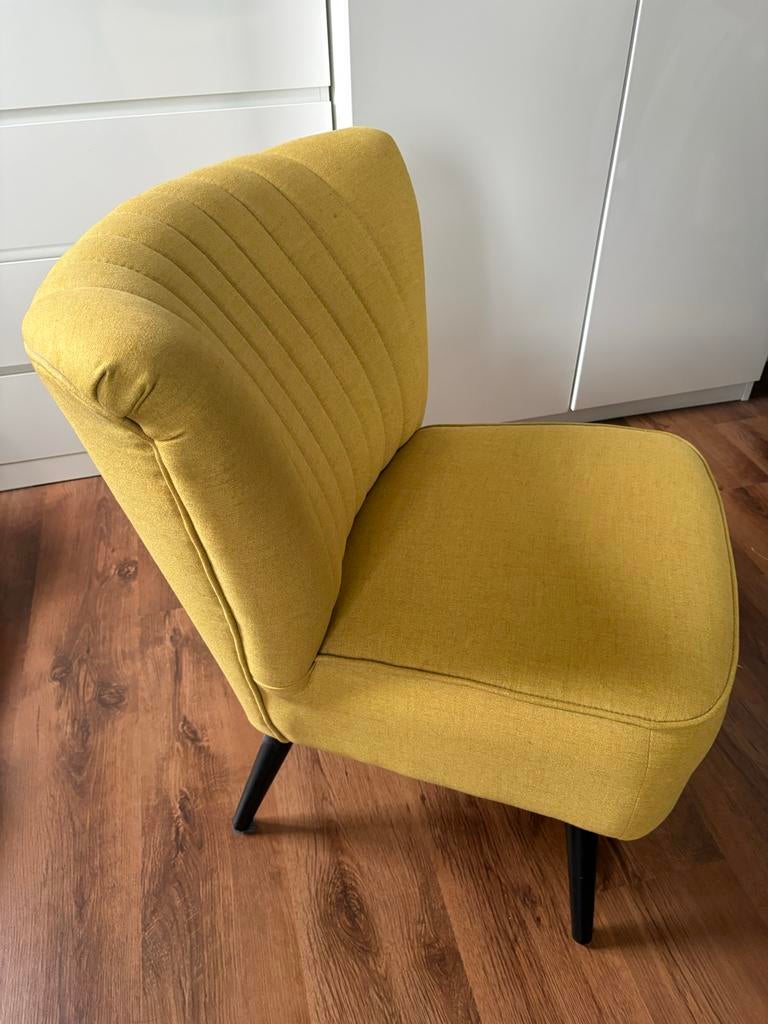 Fauteuil okergeel, Huis en Inrichting, Fauteuils, Ophalen, Gebruikt, 75 tot 100 cm, Stof