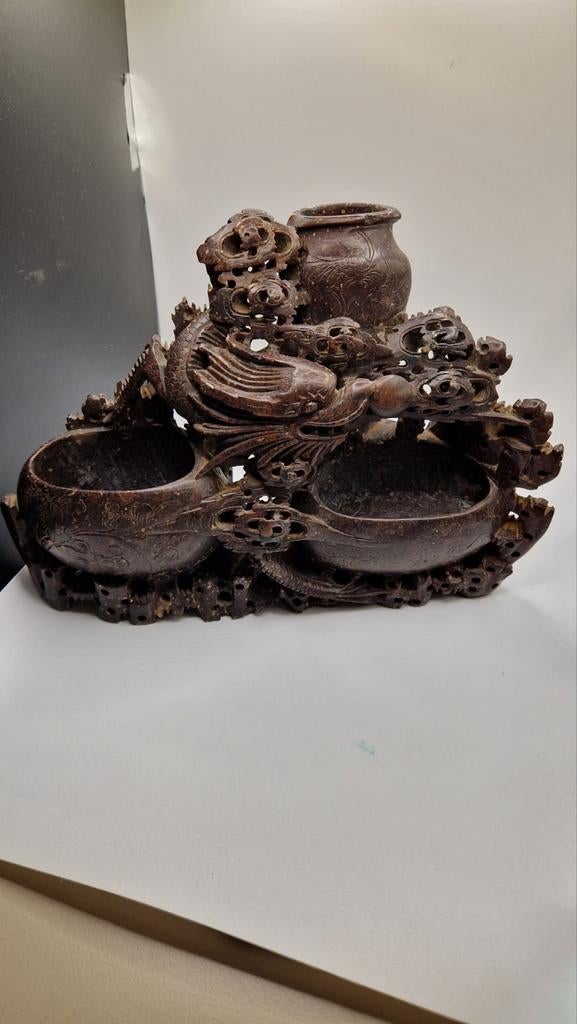 Oosters Chinees beeldje snijwerk decoratie vintage vaas, Antiek en Kunst, Ophalen of Verzenden