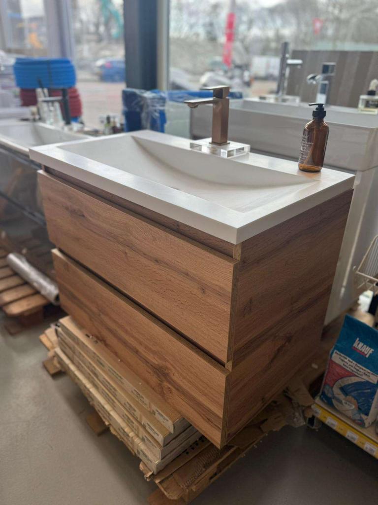 Luxe Warm Eiken Badkamermeubel 100cm | Sanitair, Niet ingevuld, Nieuw, Niet ingevuld, Niet ingevuld