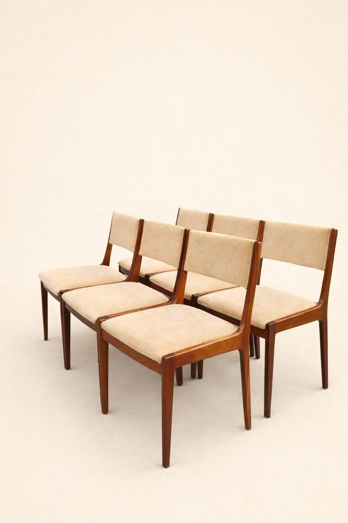 Set van 6 vintage eetkamerstoelen beige/bruine bekleding., Huis en Inrichting, Stoelen, Ophalen, Gebruikt, Bruin, Devintagerie