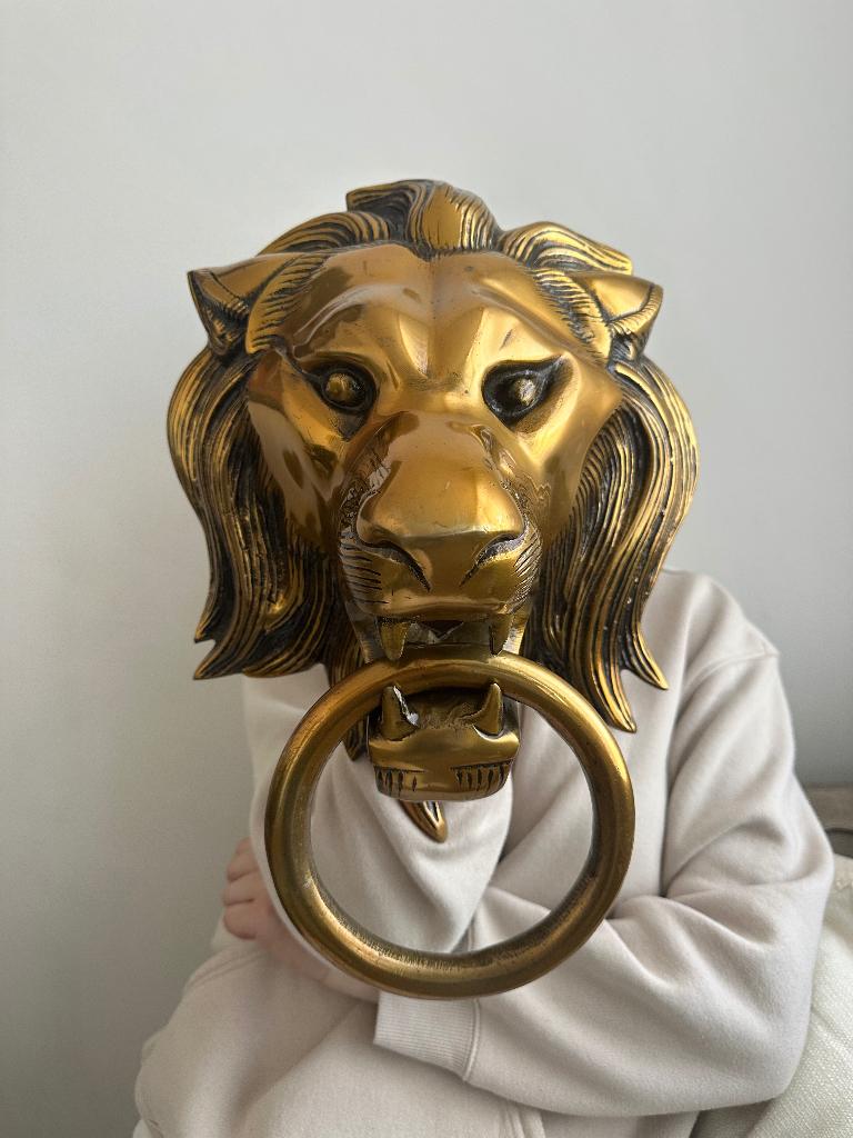 Antieke deurklopper leeuw massief zeer zwaar, Ophalen of Verzenden, Gebruikt