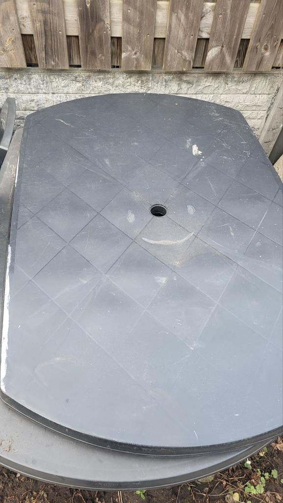 Donkerblauw tuinset met 2 tafels en 2 klapstoelen, Ophalen