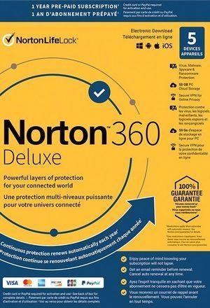 Norton 360 Deluxe 5 apparaten 1 jaar + 50Gb Cloud backup, Computers en Software, Antivirus- en Beveiligingssoftware, Verzenden