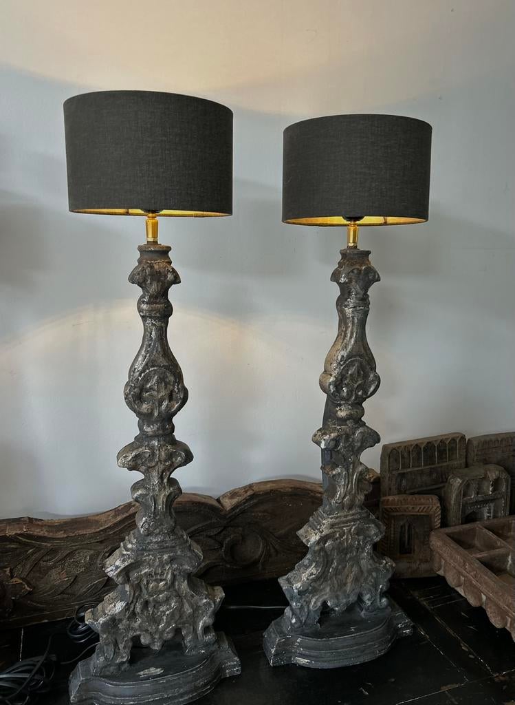 Set houten lampenvoeten zonder kap sober sleets imperfect, Ophalen of Verzenden