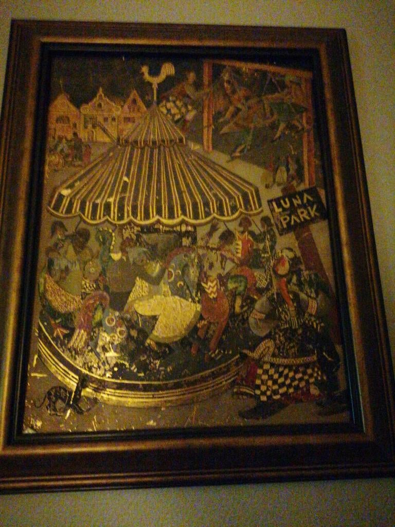 Schilderij kermis tafereel met bladgoud en temperaverf, Antiek en Kunst, Kunst | Schilderijen | Klassiek, Ophalen of Verzenden