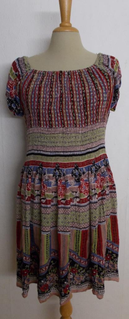 Batik/Ibiza/hippie/boho 100% katoen print jurkje! L, Kleding | Dames, Jurken, Zo goed als nieuw, Maat 42/44 (L), Bruin, Knielengte