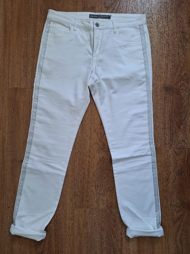 Witte broek Geisha met zilveren bies 40/42, Wit, Maat 42/44 (L), Nieuw, Ophalen of Verzenden