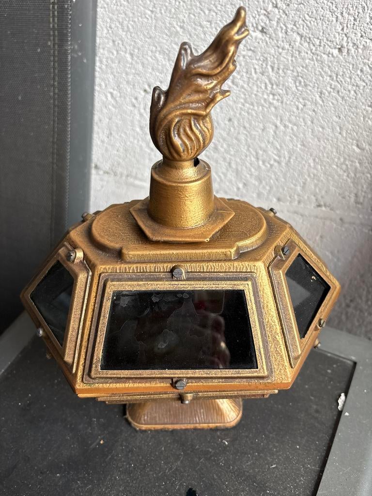 Antieke grafsteenlamp / graflicht met vlam, Antiek en Kunst, Antiek | Religie, Ophalen of Verzenden