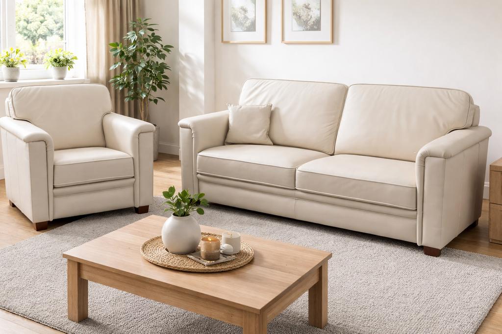 Mooie leren bank + stoel – €300, Ophalen, Gebruikt, Minder dan 75 cm, 150 tot 200 cm