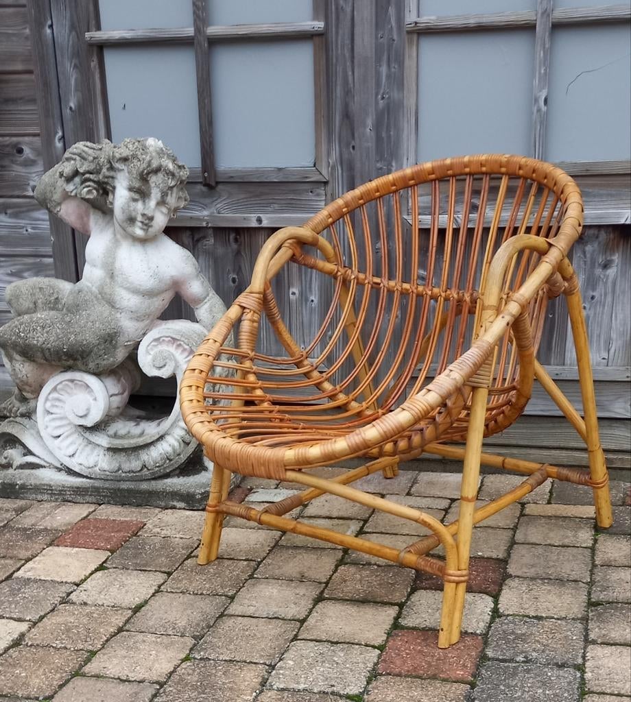 Mid-century, rotan stoel, Rohé Noordwolde jaren 50, Ophalen, Overige kleuren, Riet of Rotan, Zo goed als nieuw