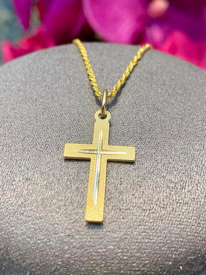 14k Gouden Rope Ketting & Kruis, Verstelbaar, Nieuw, Ophalen of Verzenden, Goud