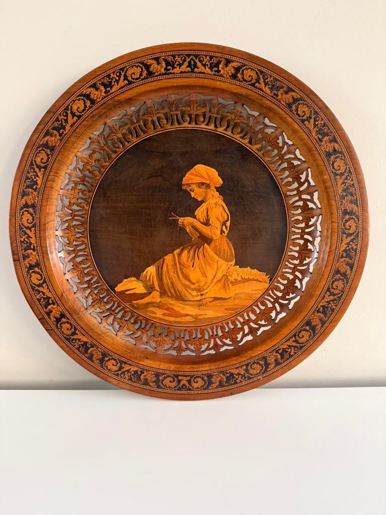 marqueterie bord snijwerk uniek, Ophalen of Verzenden