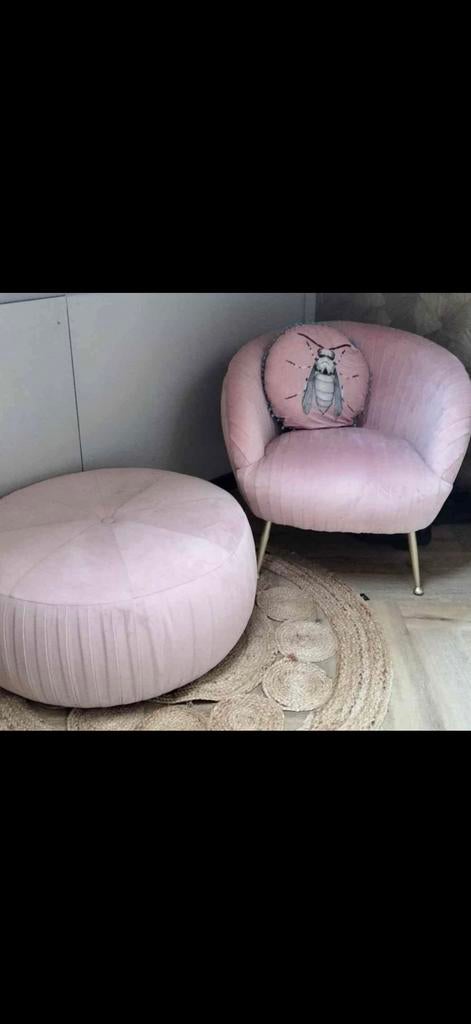 Richmond Poef & stoel Joya Velvet Roze - Zo goed als nieuw, Ophalen, Zo goed als nieuw, Stof, 75 tot 100 cm
