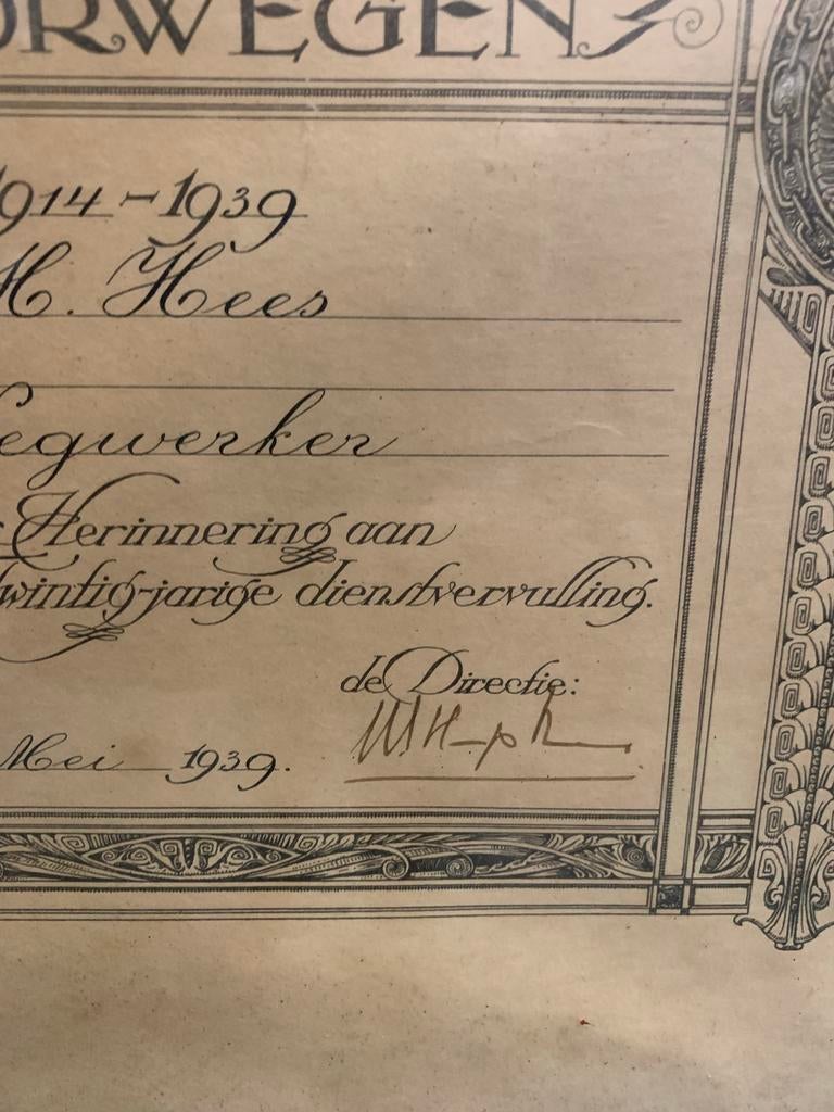 Bijzondere oorkonde 1939 NS pre Wo2, Verzamelen, Trein, Gebruikt, Overige typen, Ophalen of Verzenden